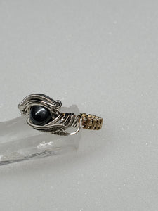 Hematite ring in gold & silver