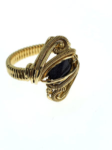 Blue Goldstone Brass Ring