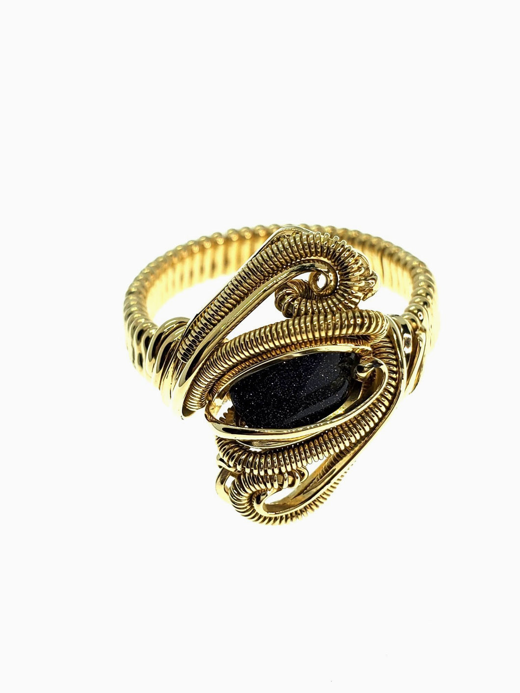 Blue Goldstone Brass Ring